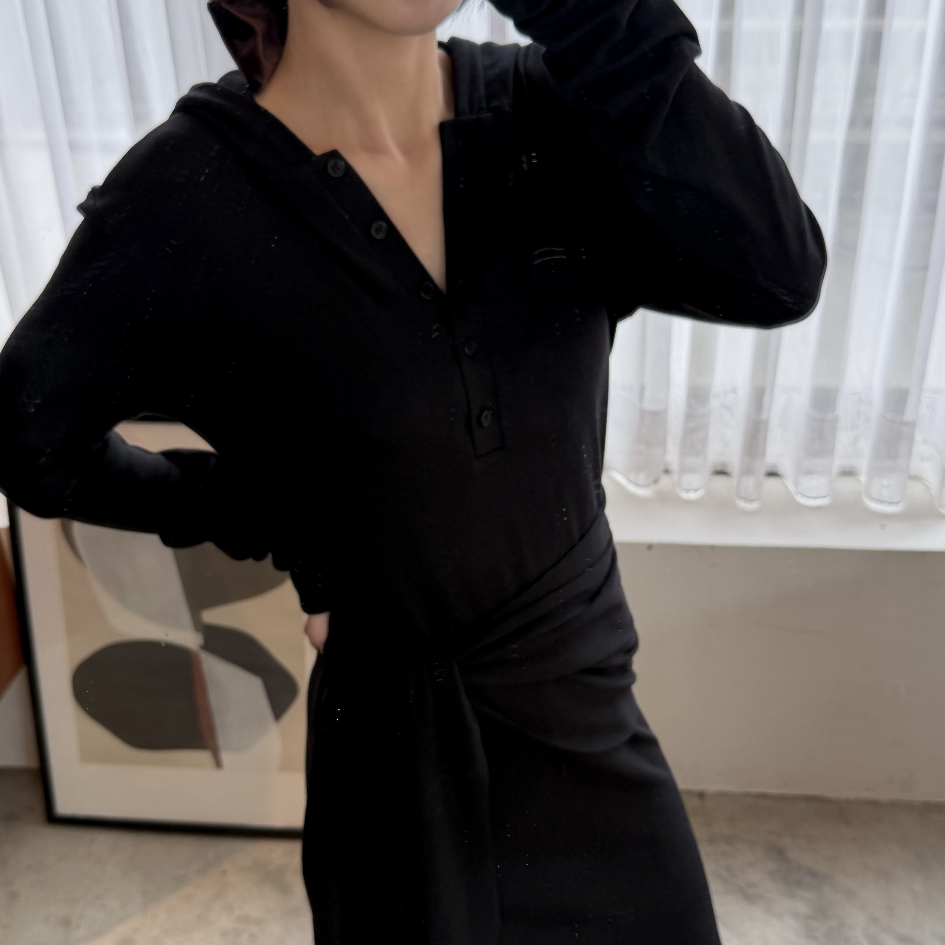 D25附綁帶連身長洋(黑)