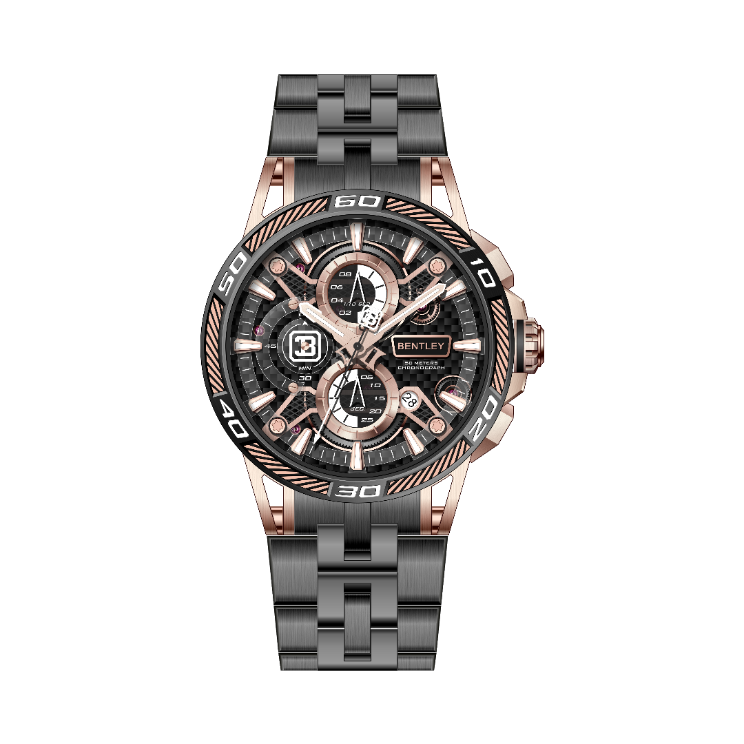 【BENTLEY 賓利】THE OUROBOROS 魅影系列 BL-40 黑鋼系列 真三眼  質感潮流 日期 夜光 不鏽鋼 手錶