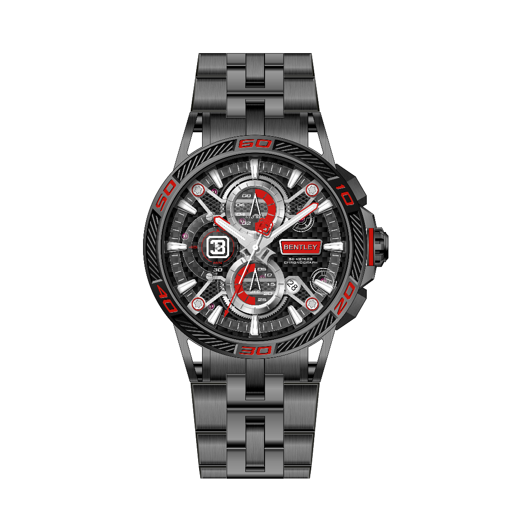 【BENTLEY 賓利】THE OUROBOROS 魅影系列 BL-40 黑鋼系列 真三眼  質感潮流 日期 夜光 不鏽鋼 手錶