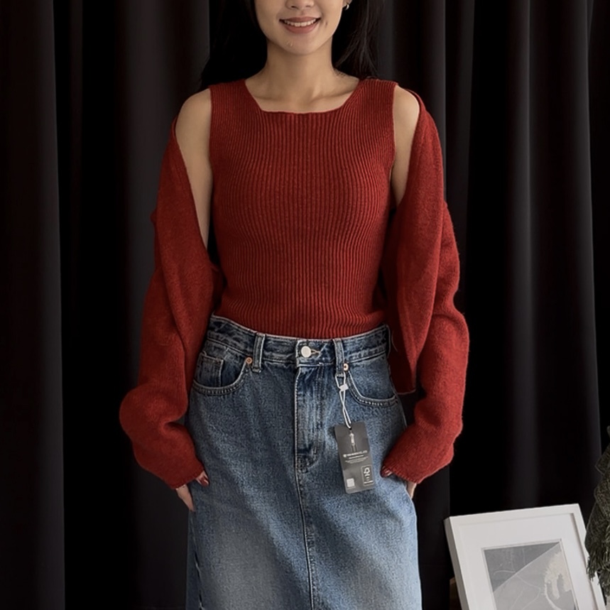 D35Cashmere兩件式羊毛針織衣(紅)