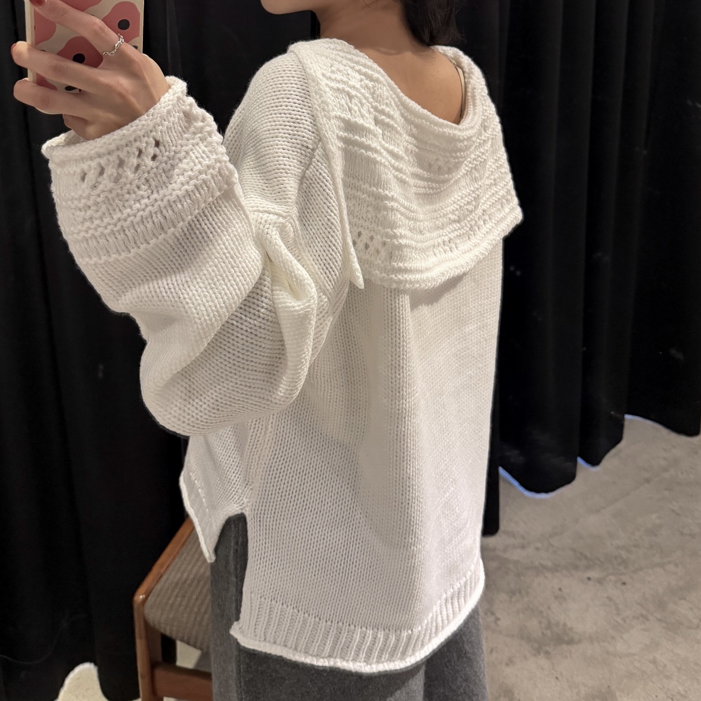 D31雙側開衩針織衣(白)