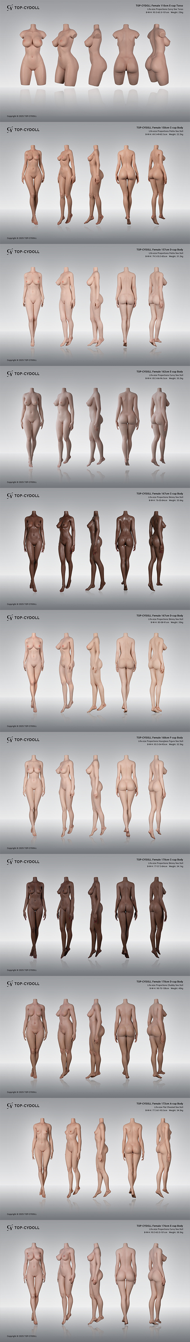 TOP-CYDOLL 超頂矽膠娃娃 規格數據及客製選項 customize option