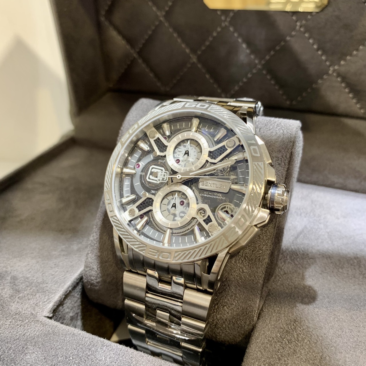 【BENTLEY 賓利】THE OUROBOROS 魅影系列 BL-40 銀色 真三眼  質感潮流 日期 夜光 不鏽鋼 手錶