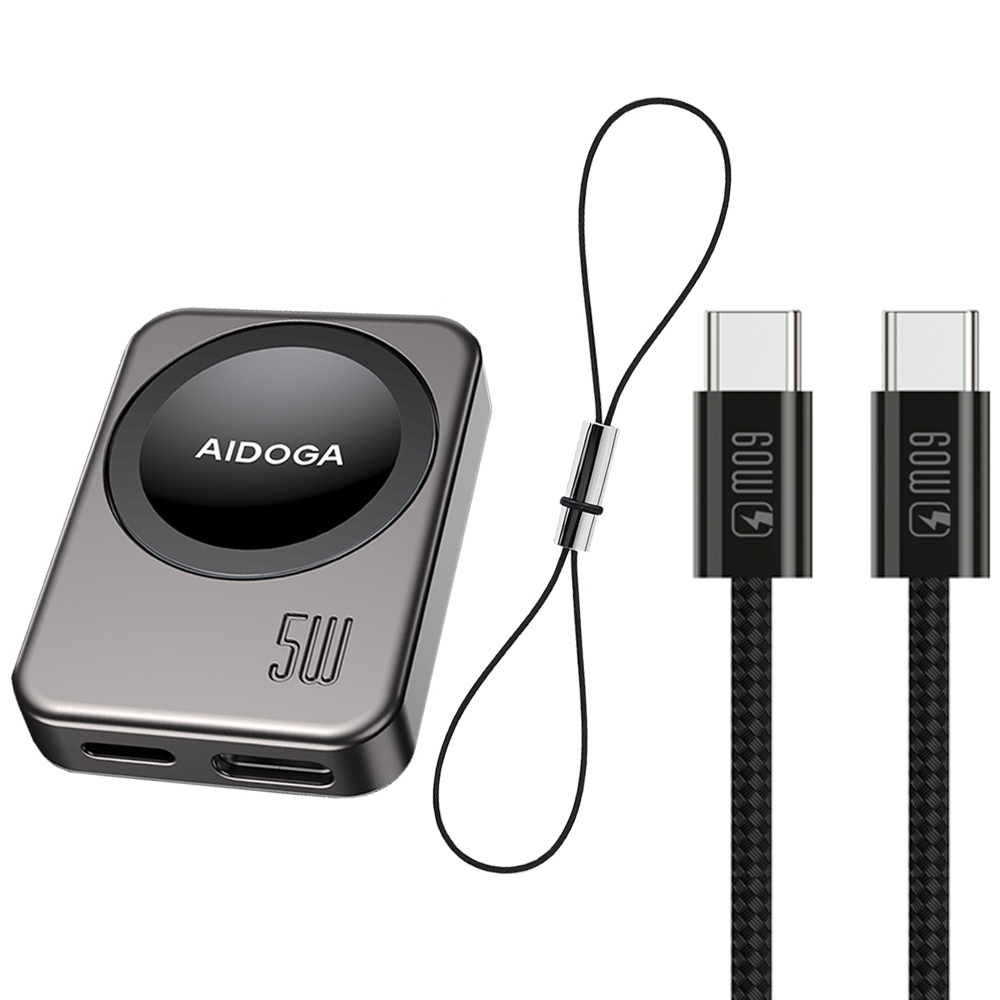 AIDOGA 艾迪伽 真5W Apple Watch/Ultra/SE全系列 AirPods 攜帶型磁吸快充無線充電器 Type-C/Lightning母 星航U 1M