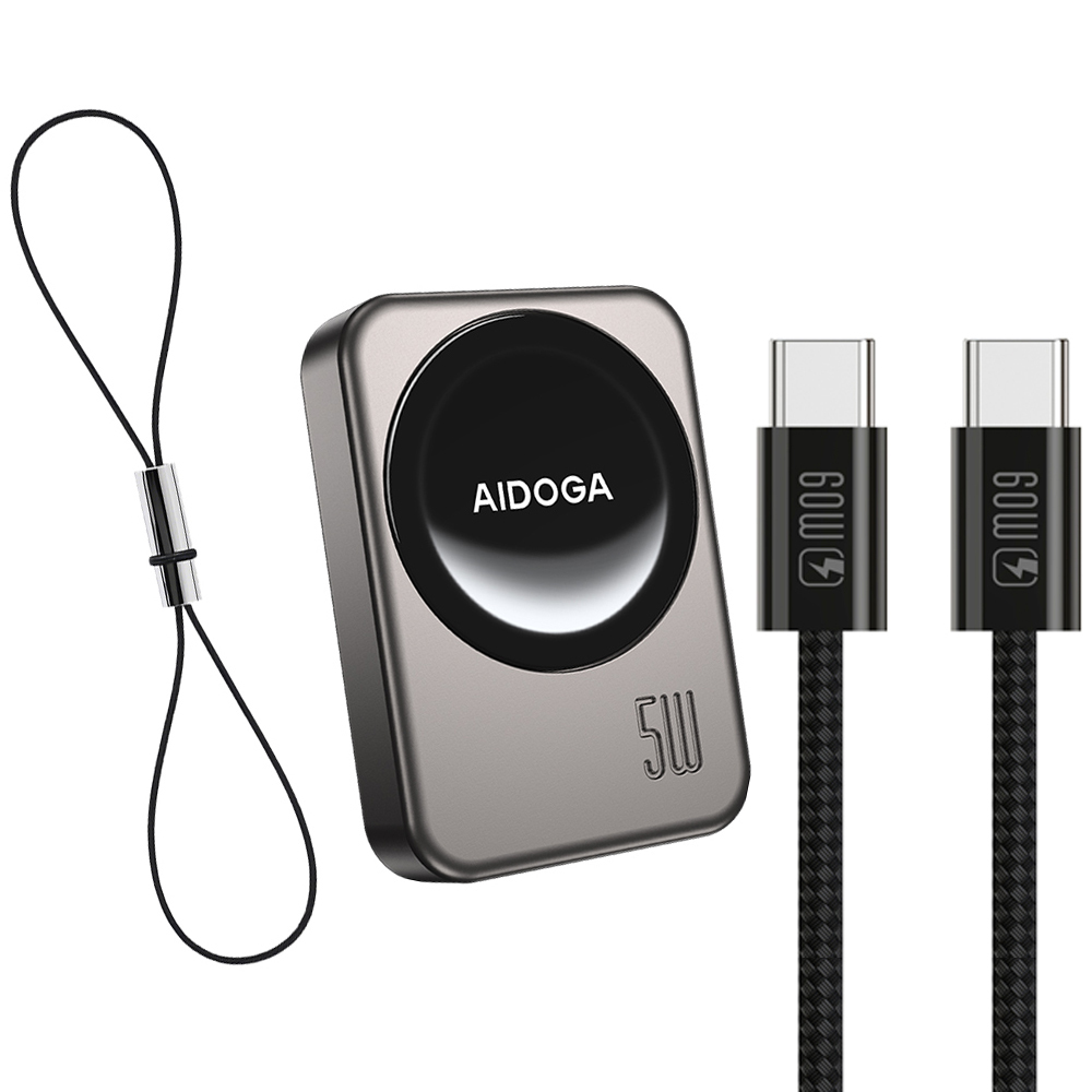AIDOGA 艾迪伽 Apple Watch/Ultra/SE 全系列 AirPods 旅行磁吸快充無線充電器 5W Type-C/Lightning母 星航U 1M