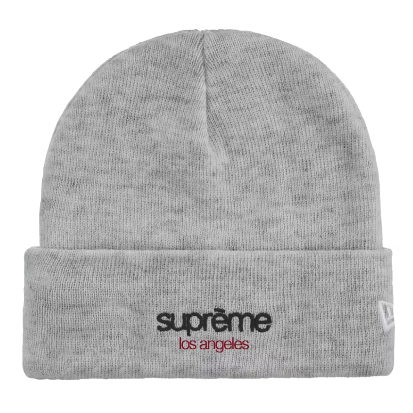 -(B5d01)-SUPREME NEW ERA CLASSIC LOGO SHOP LA LOS ANGELES BEANIE 城市限定 洛杉磯 毛帽 灰色- FW25BN8C