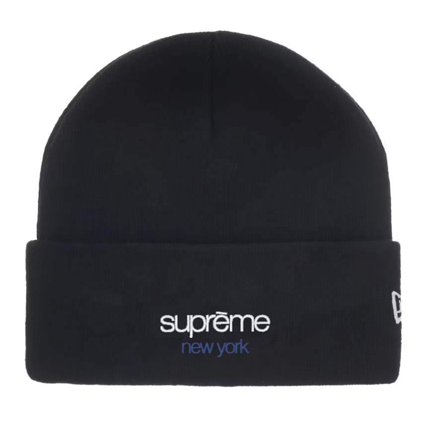 -(B5d01)-SUPREME NEW ERA CLASSIC LOGO SHOP NY NEW YORK BEANIE 城市限定 紐約 毛帽 黑色- FW25BN8A