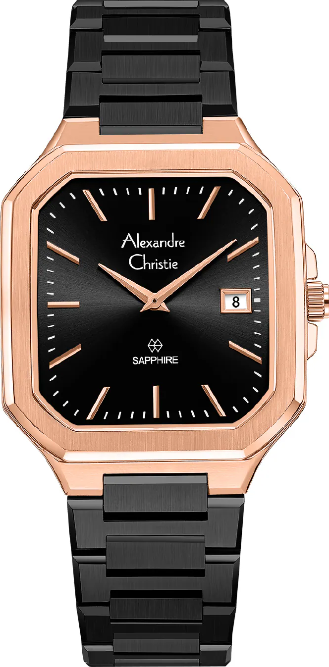萬年鐘錶 - Alexandre Christie  簡約方形不鏽鋼石英男錶 8711MDBBRDGSG  錶徑34.5MM  (AC 錶)