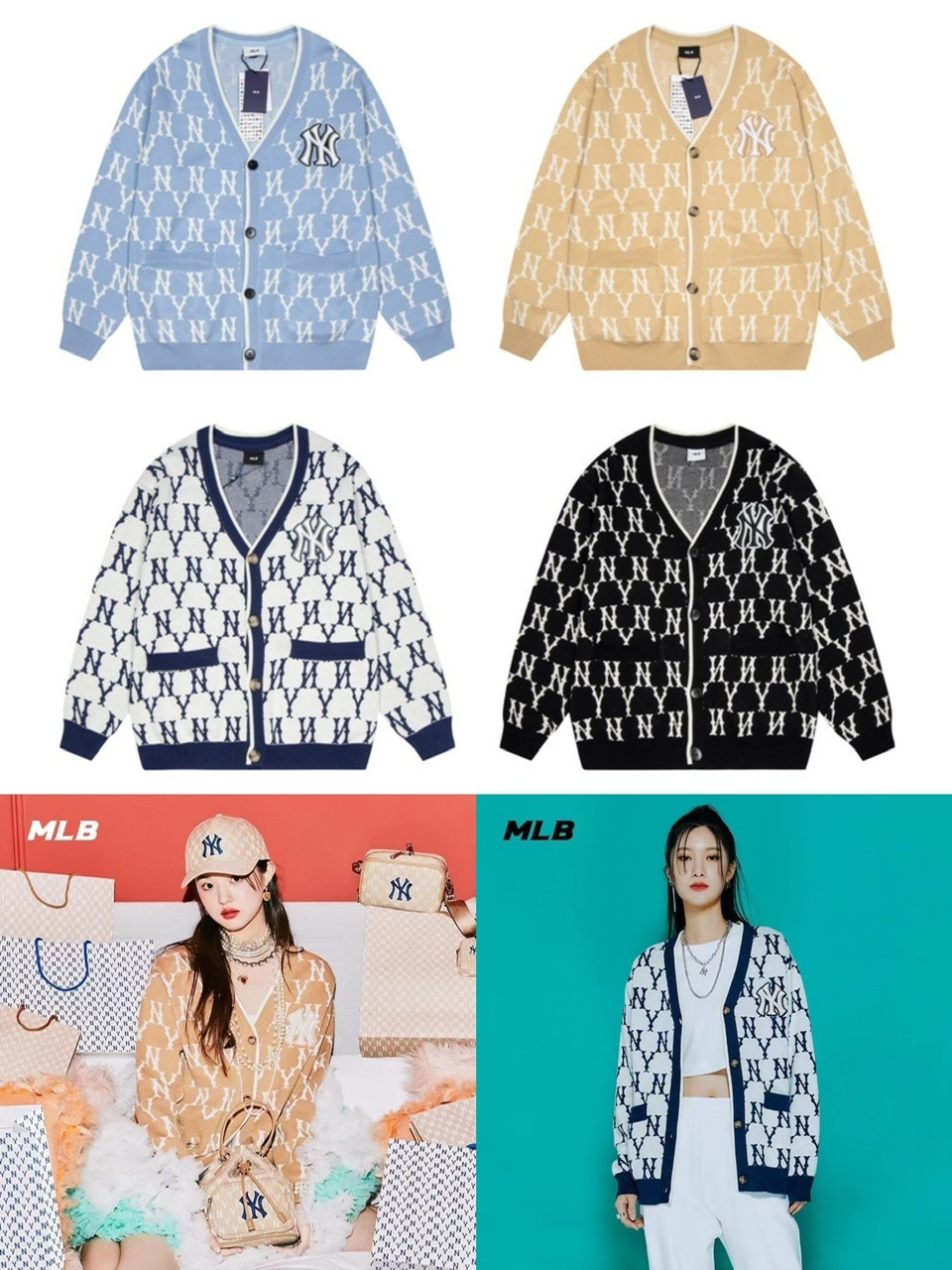 潮牌MLB22高品質新款復古滿印NY老花開衫外套-2203777