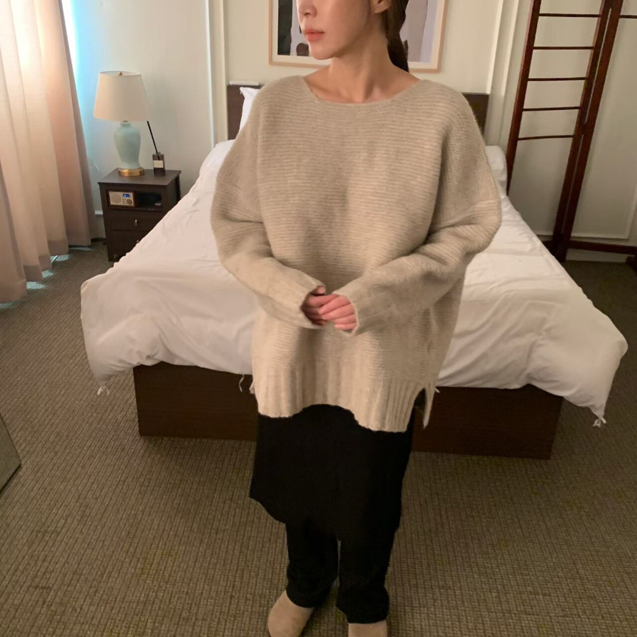 #AD151微方領簡約毛衣(白/杏/炭灰/黑)