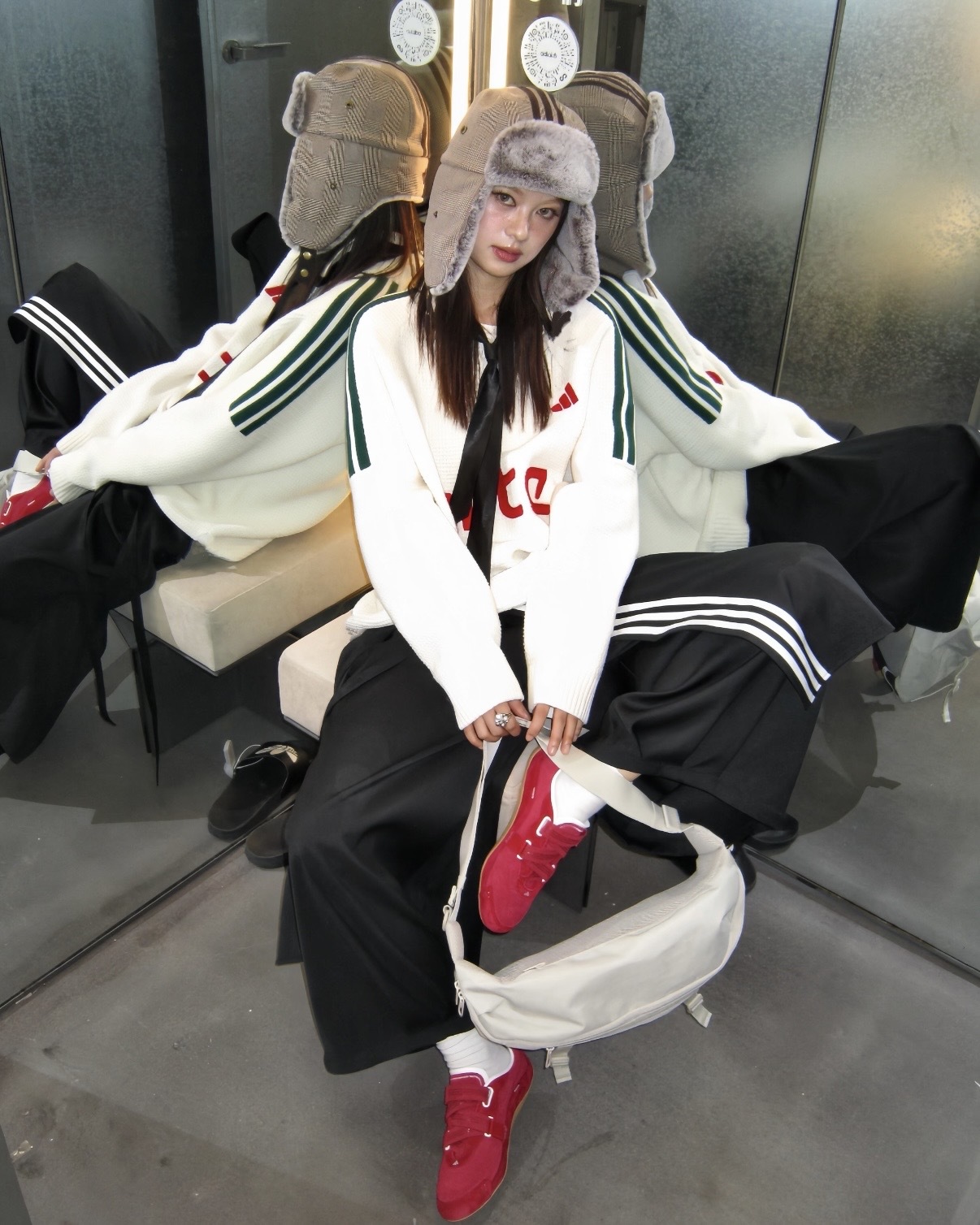 ADIDAS ORIGINALS 飛行帽 絨毛 保暖 禦寒 寒流必備 咖啡格紋 IA8906 寶寶藍 IA8907 / 預購