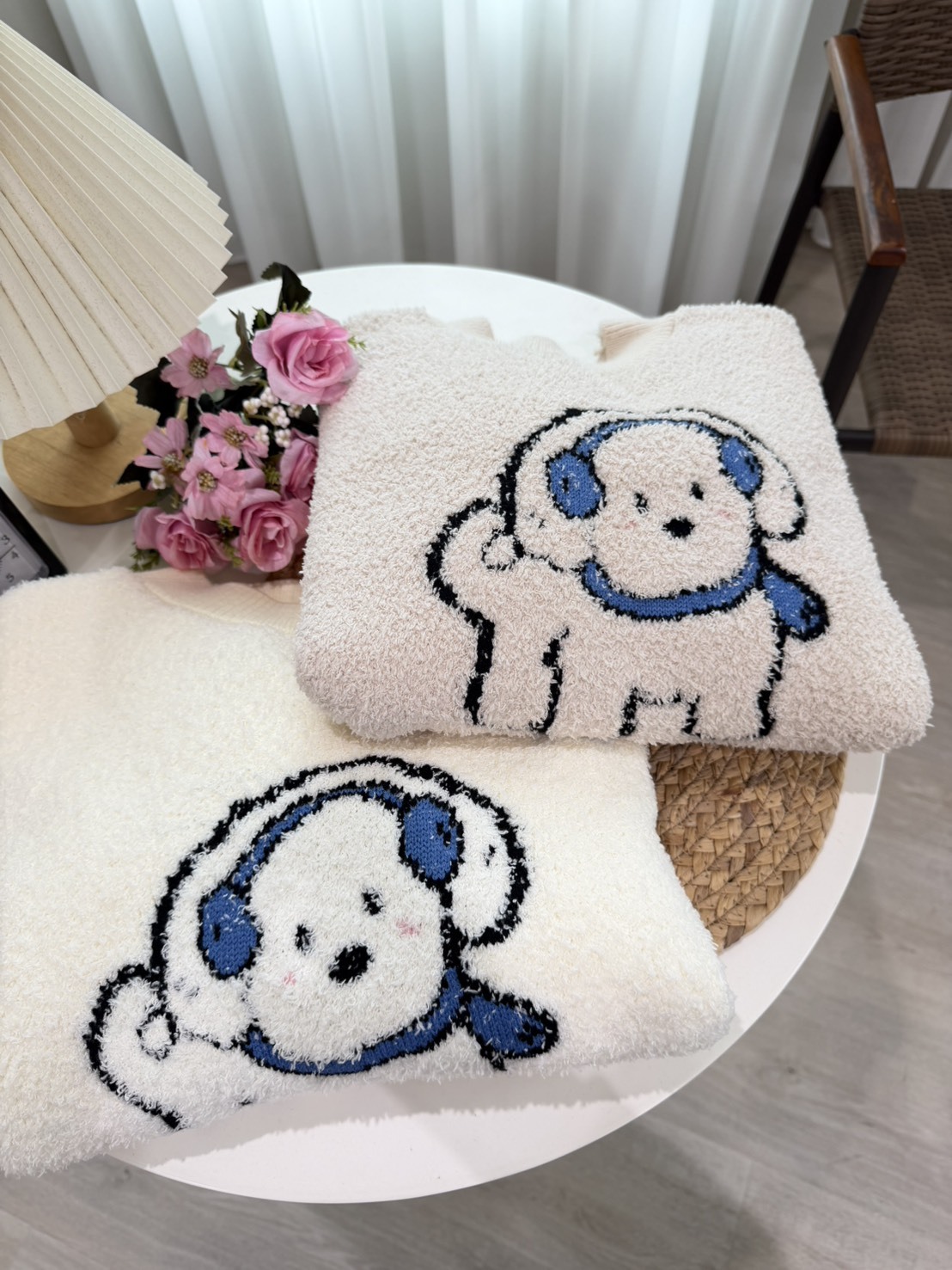 B8186-狗狗耳機毛呢上衣