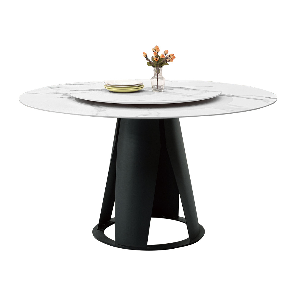 格司4.3尺造型岩板餐桌/圓型轉盤餐桌