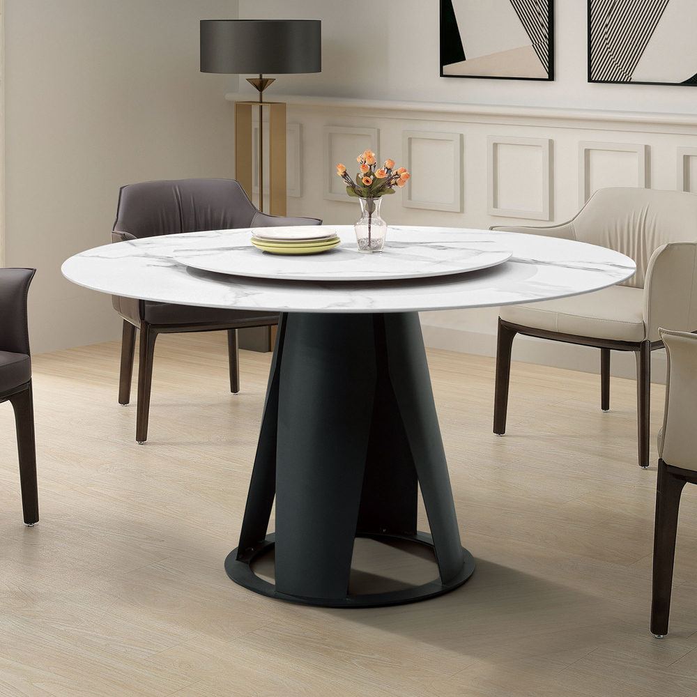 格司4.3尺造型岩板餐桌/圓型轉盤餐桌