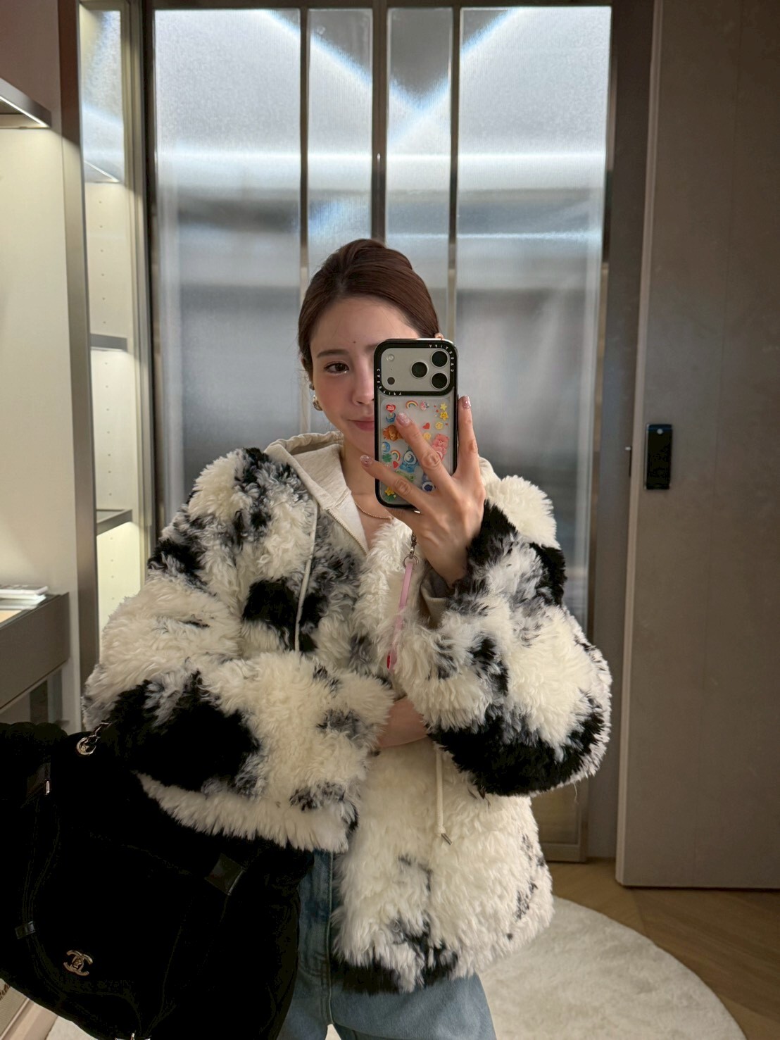 #AD128動物斑點皮草外套(咖/黑)