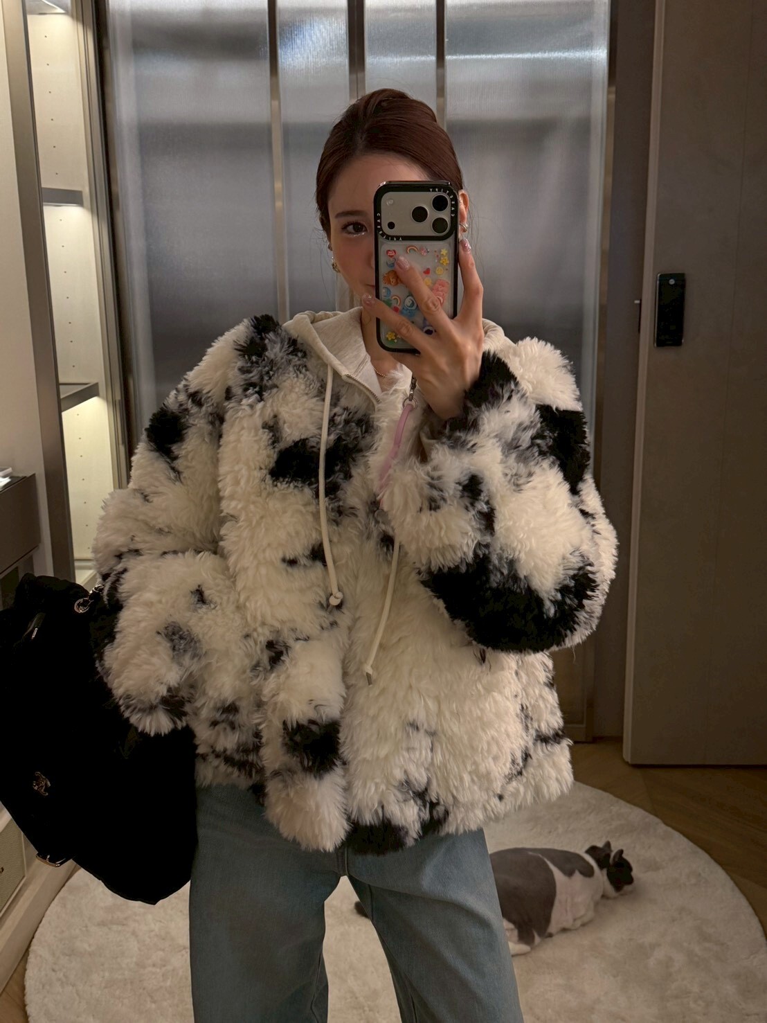 #AD128動物斑點皮草外套(咖/黑)