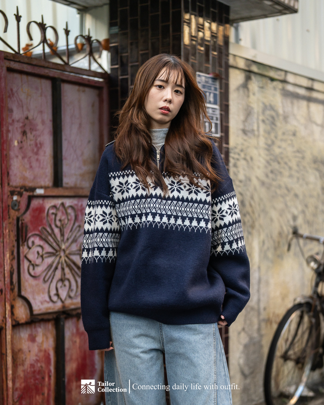 #預購 Tailor collection 美式套頭半拉鍊 雪花毛衣針織衫 三色