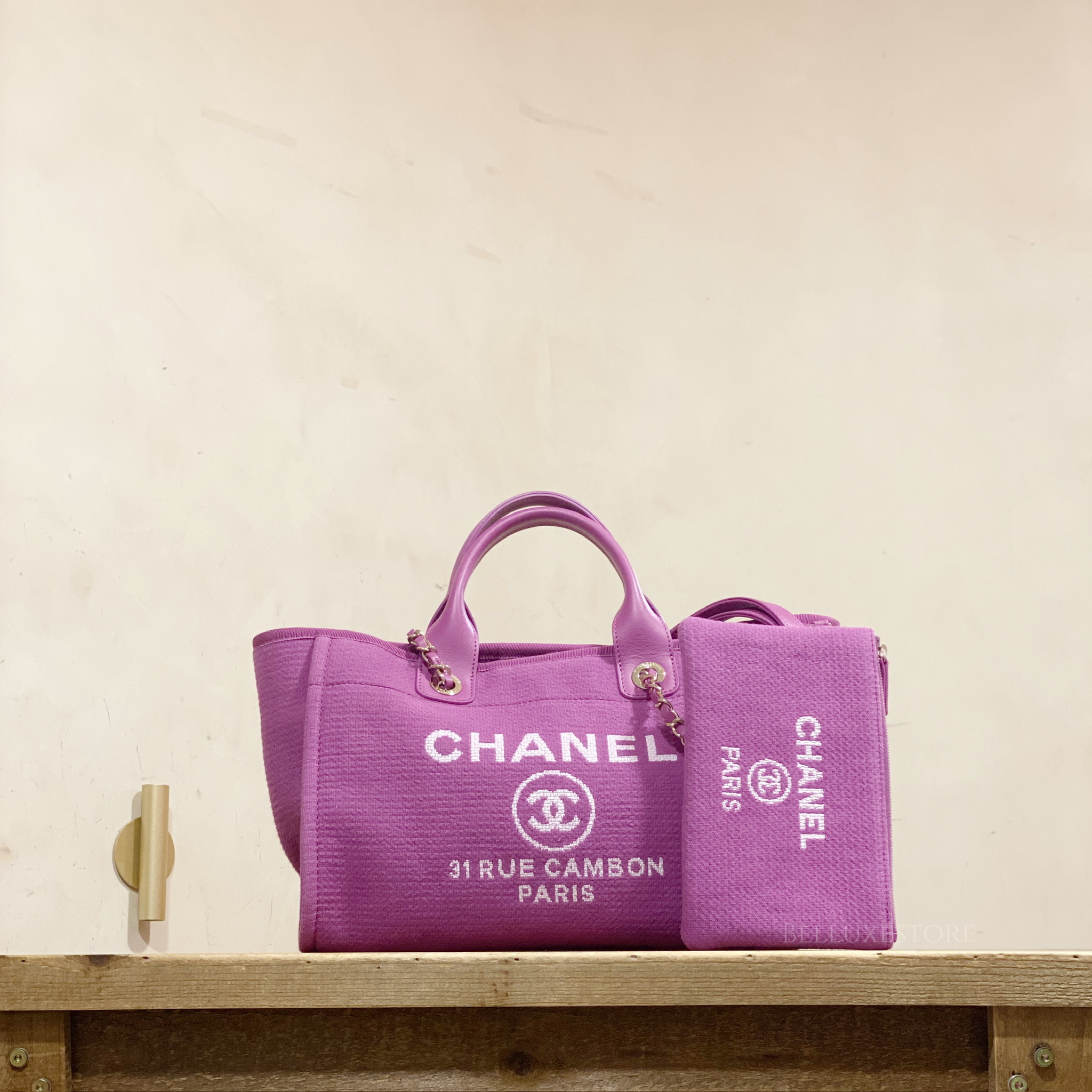 [Pre-owned] Chanel deauville tote small purple/gold