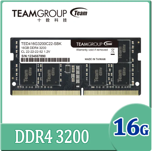 Team 十銓 ELITE DDR4 3200 16GB CL22 筆記型記憶體