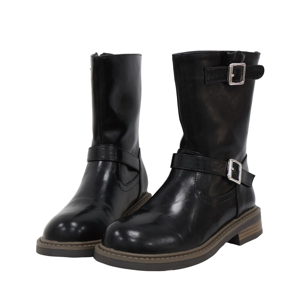 率性雙扣中筒短靴 -2色