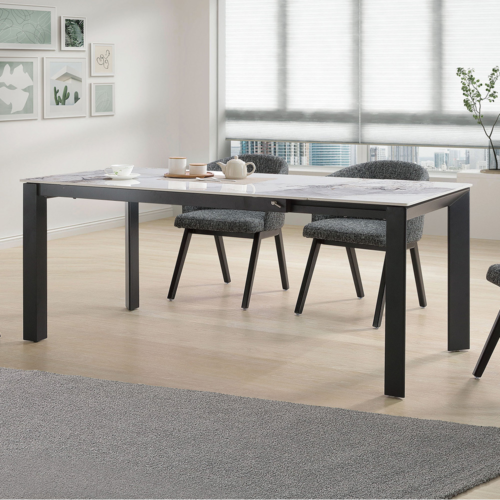 柯瑞4.7尺工業風多功能伸縮拉合岩板餐桌/造型餐桌/長桌/會議桌(寬140~180公分)