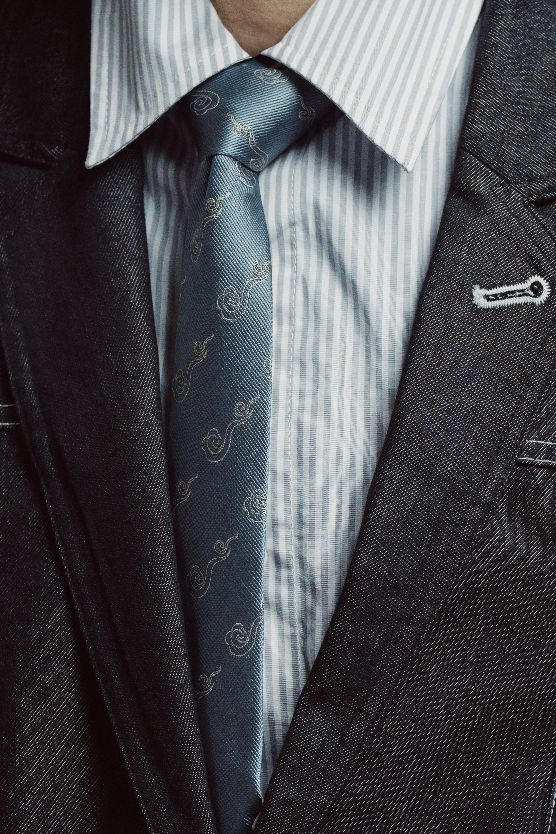 Fumble 日式暗花魂紋領帶｜湖水藍色