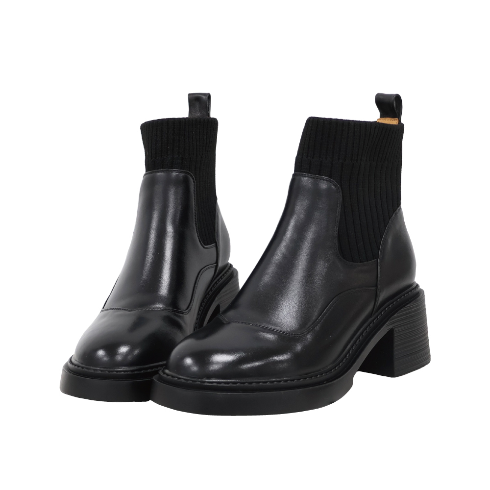 圓頭針織拼接短靴 -2色