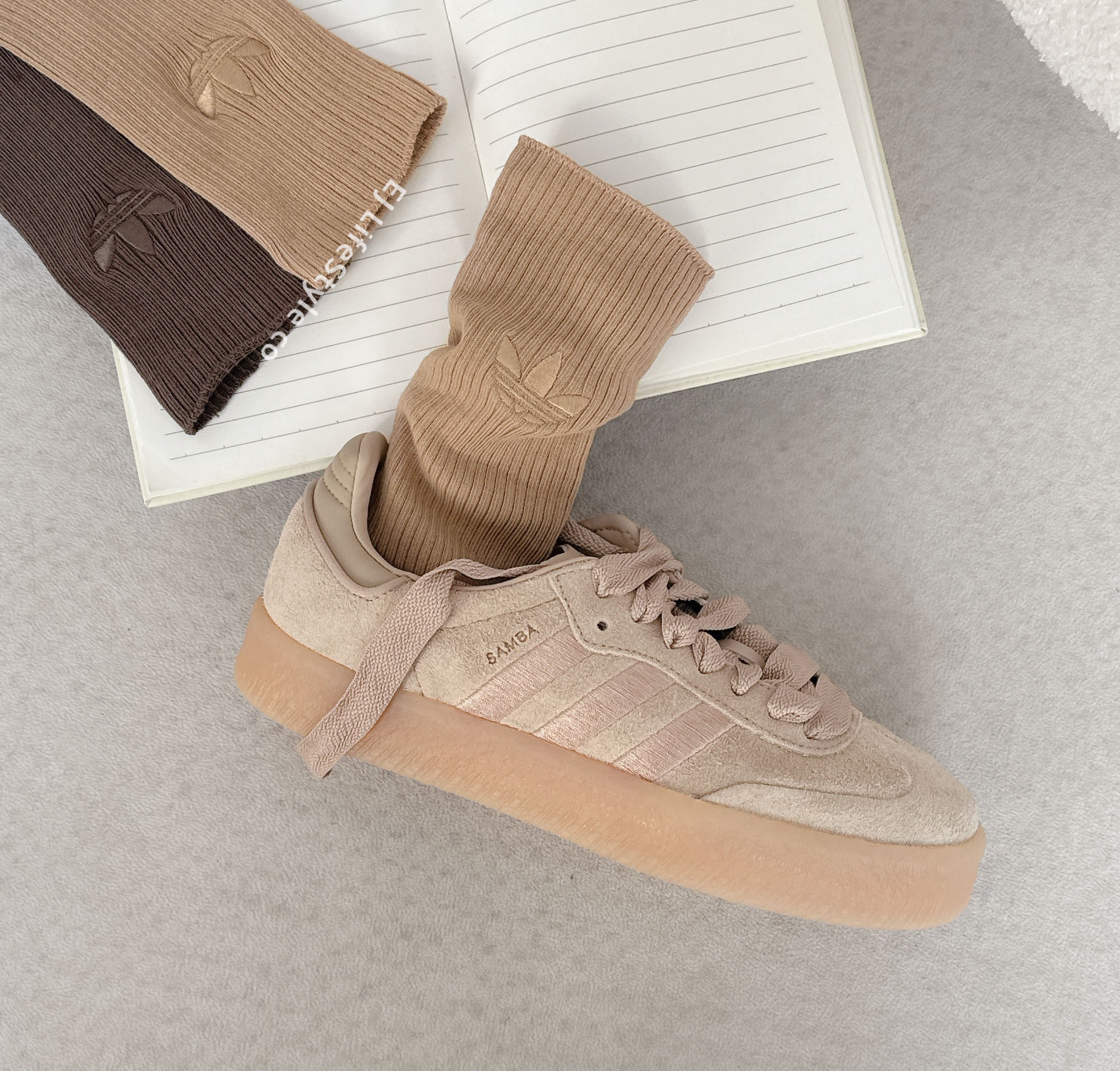 ADIDAS 奶茶摩卡色系 中筒襪 襪子 咖啡 奶茶 一組二入  JW8002 / 現+調