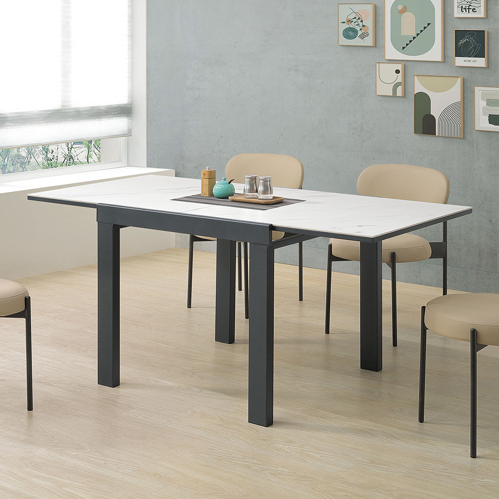 辛西亞2.7尺工業風多功能伸縮拉合岩板餐桌/造型餐桌/長桌/會議桌(寬80~160公分)