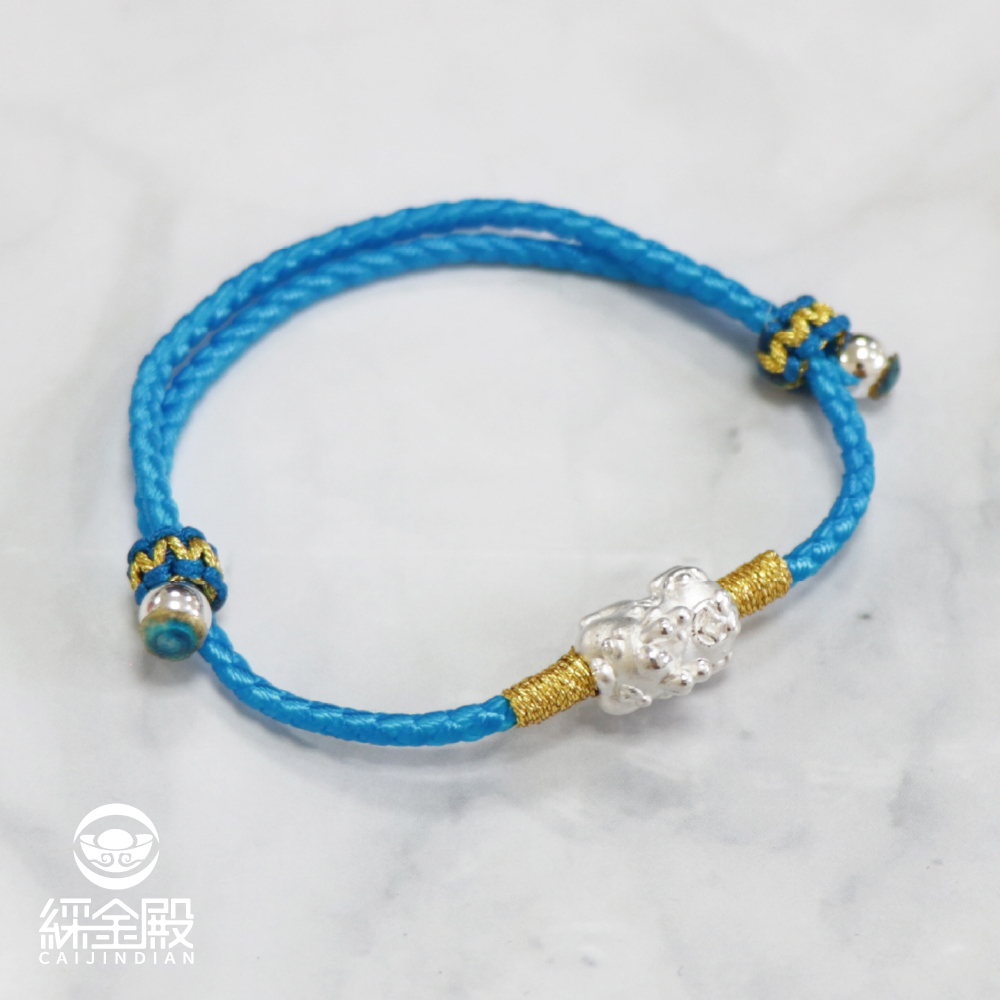 純銀貔貅寶寶開運手鍊－亮藍色｜五色可選｜過爐加持｜招財必備【綵金殿】