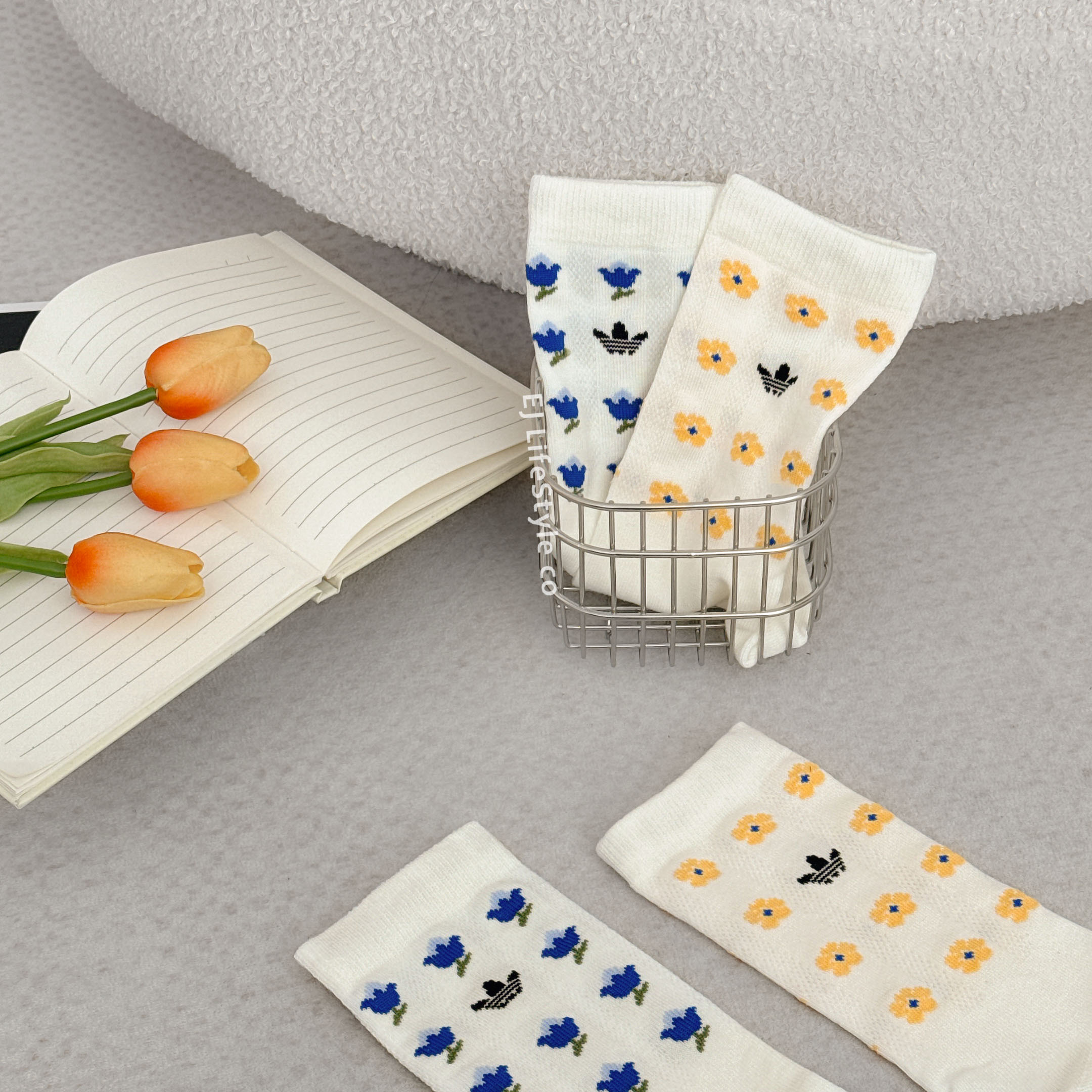 ADIDAS LIBERTY LONDON 中筒襪 花花系列 襪子 黃 藍 一組二入 JV7833 / 現貨