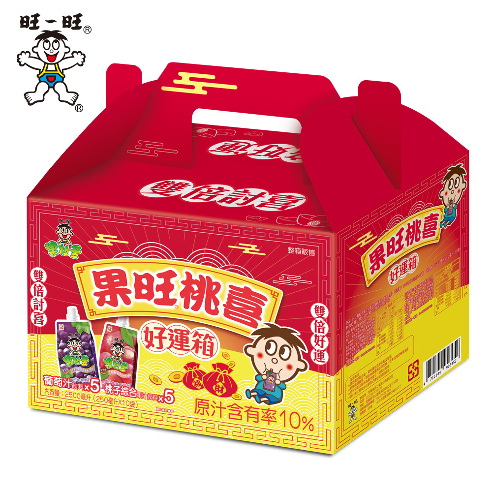 【旺旺】果粒多果旺桃喜好運箱2500ml(250ml*10包)*4箱