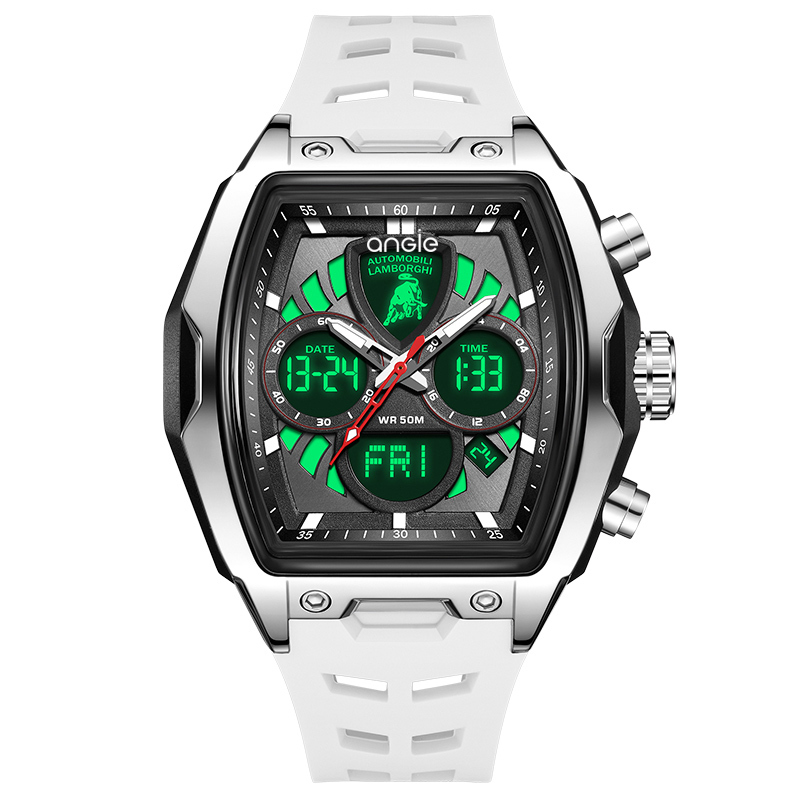 【Lamborghini 藍寶堅尼】 TMLA035 酒桶 雙顯 夜光 鬧鐘 星期 日期 石英 手錶