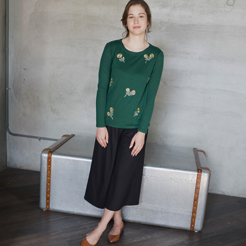 PIPPY 假腰帶設計七分寬口長褲 黑