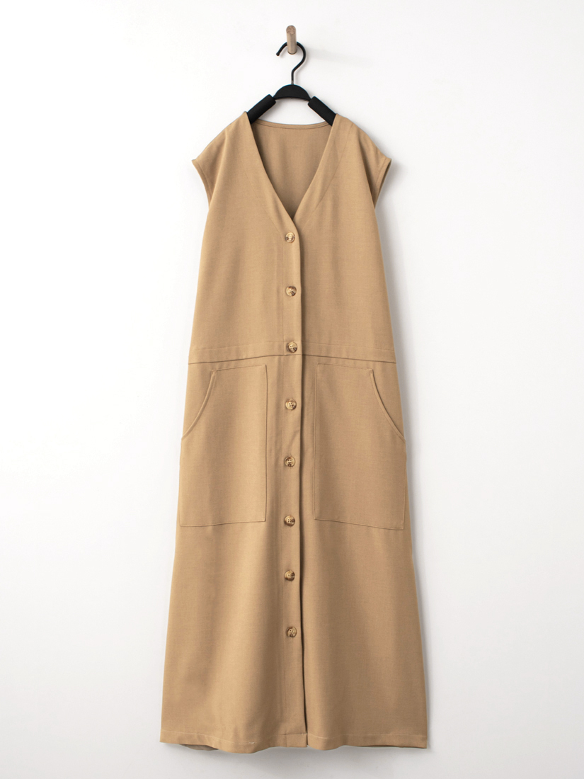 慵懶寬鬆V領排釦背心裙