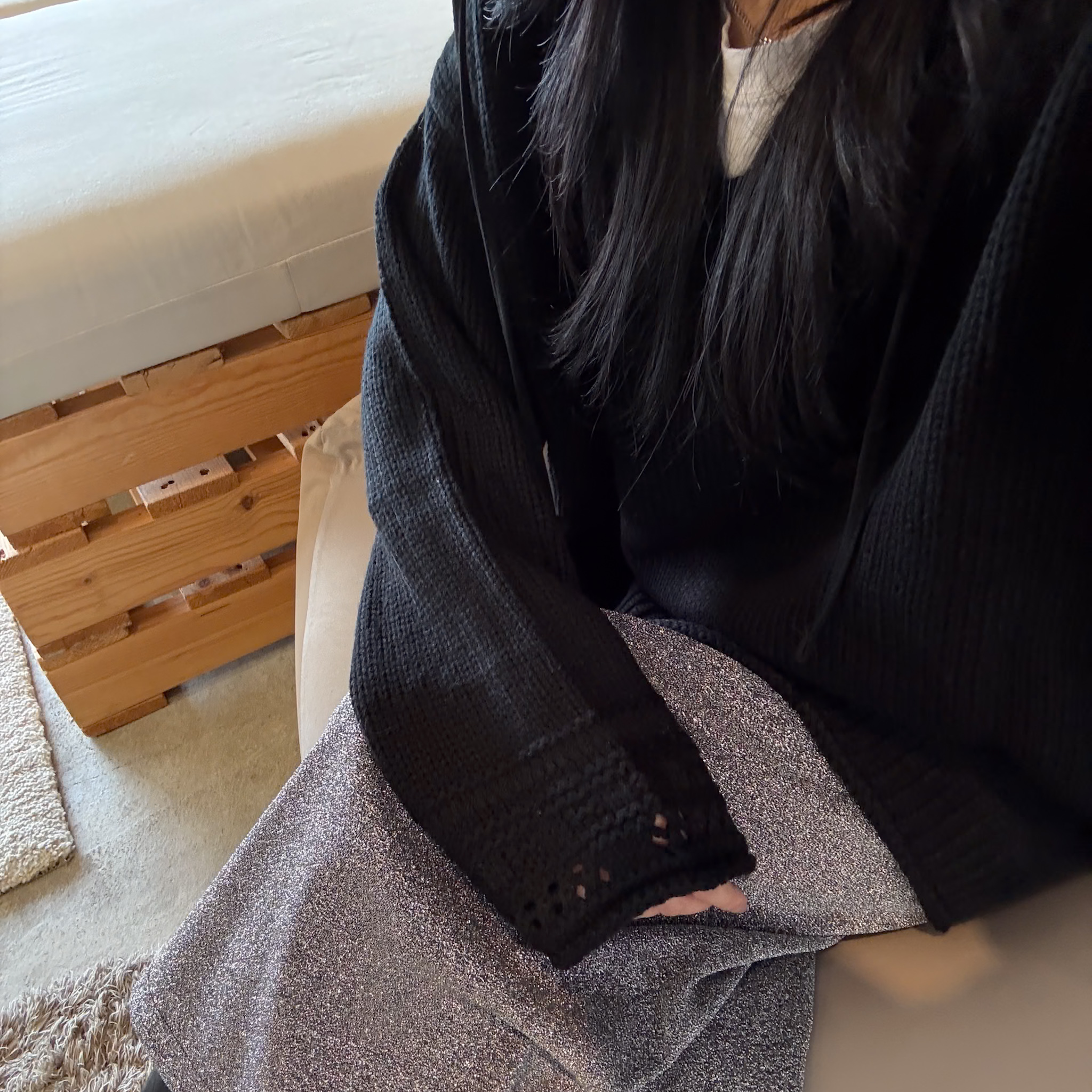 D31雙側開衩針織衣(黑)