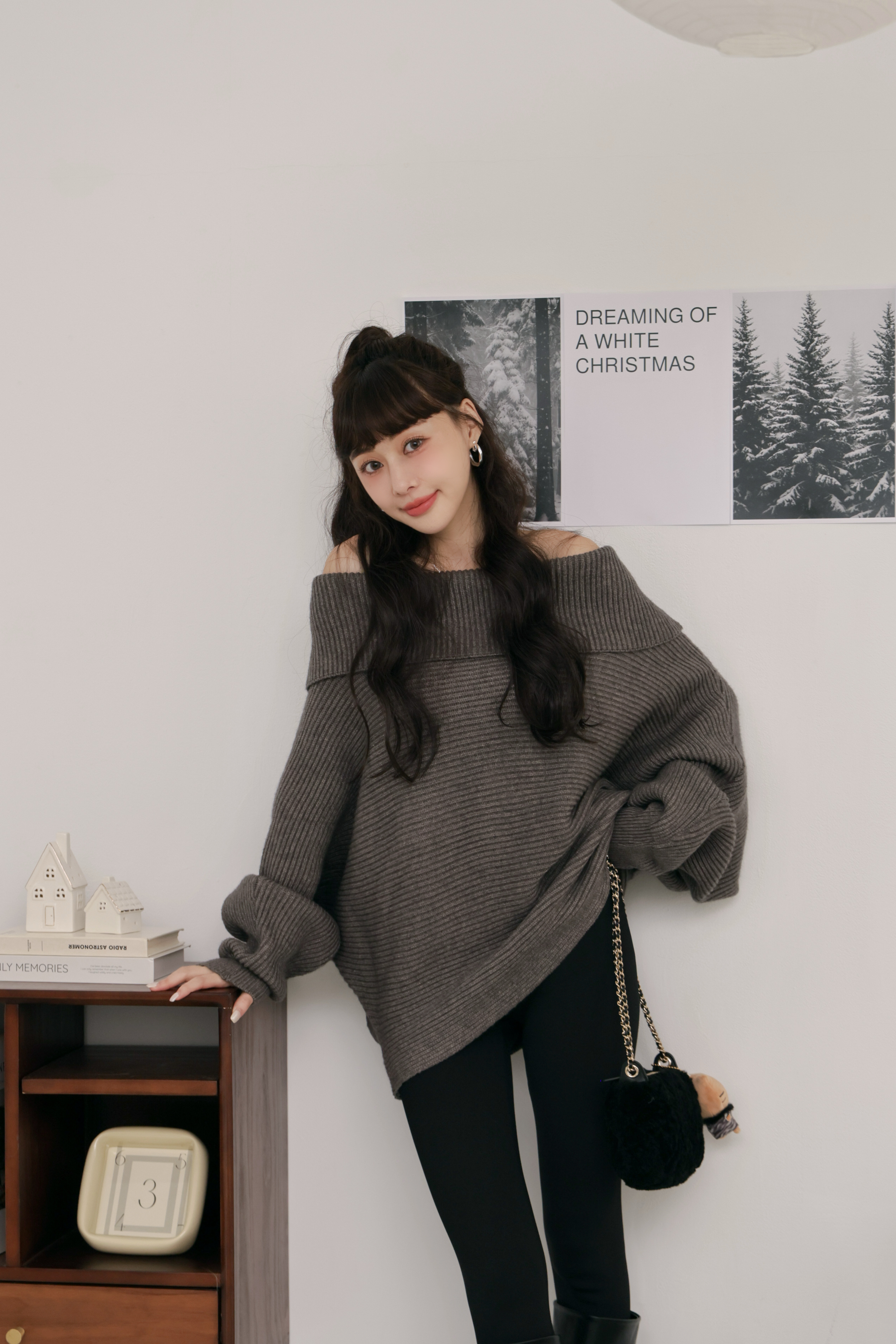 （現貨）一字領魟魚袖長版毛衣 O22