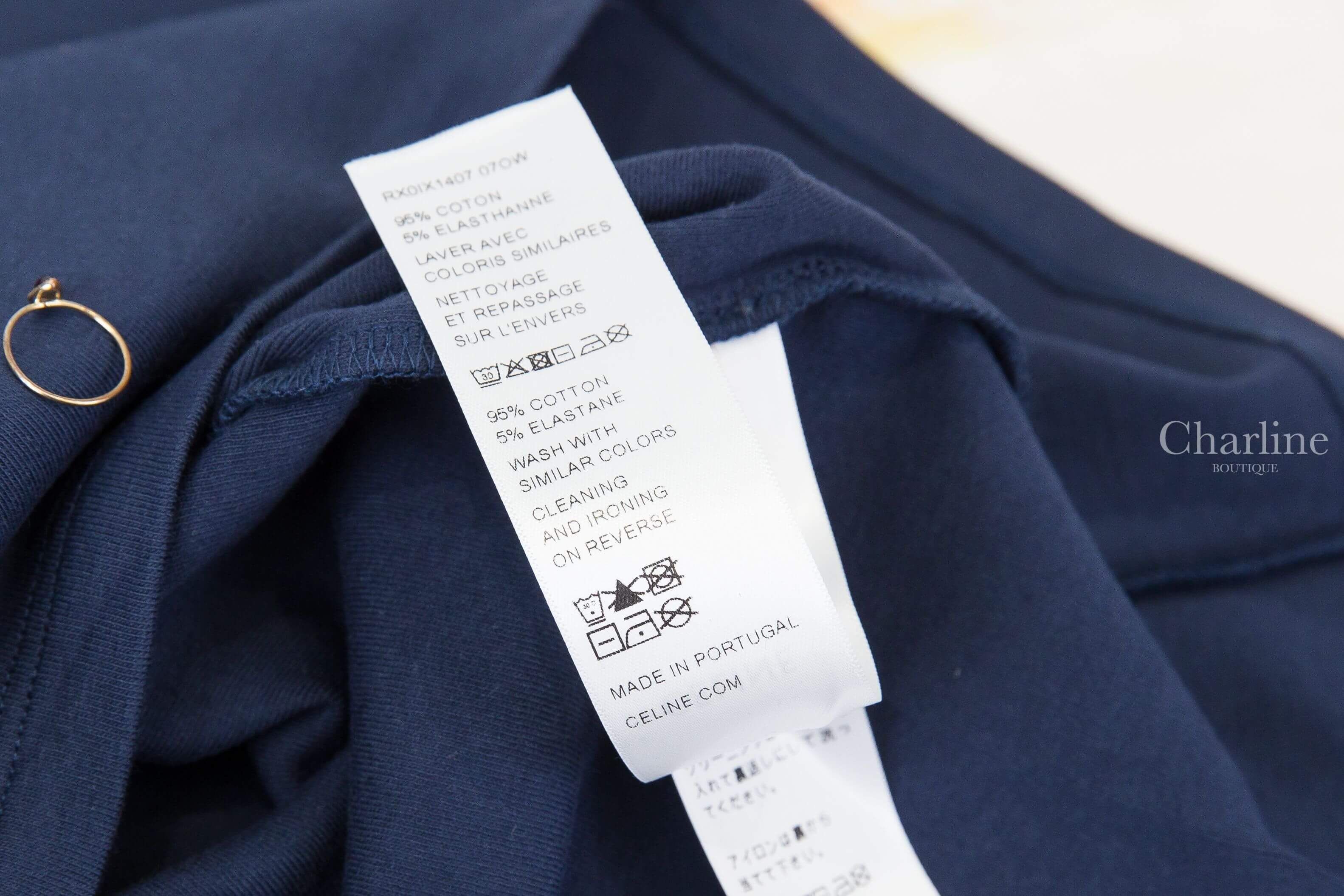 Celine Triomphe T-shirt In Ribbed Cotton Jersey 海軍藍米白凱旋門刺繡短袖棉T-Charline Boutique 精品代購