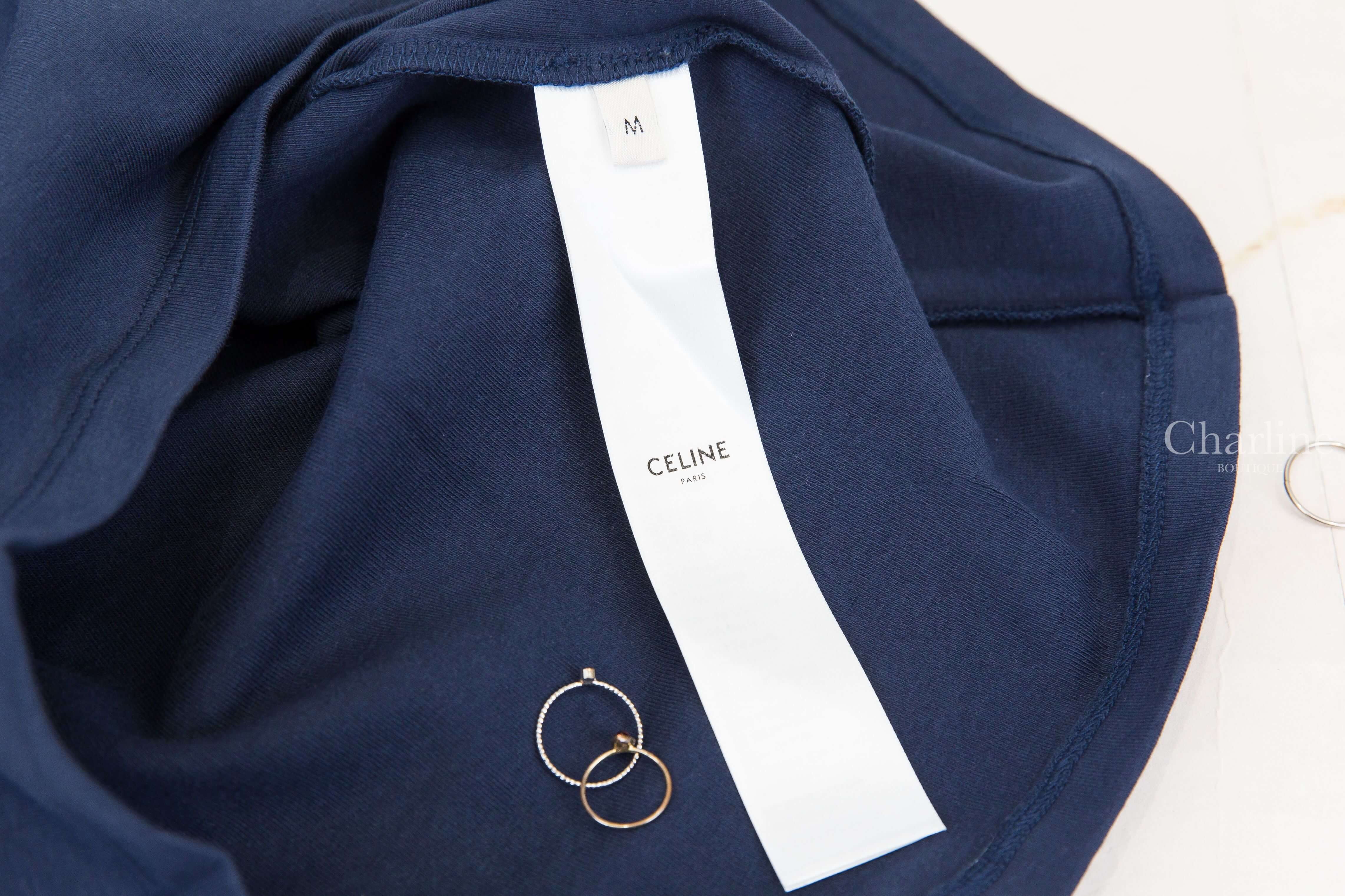 Celine Triomphe T-shirt In Ribbed Cotton Jersey 海軍藍米白凱旋門刺繡短袖棉T-Charline Boutique 精品代購