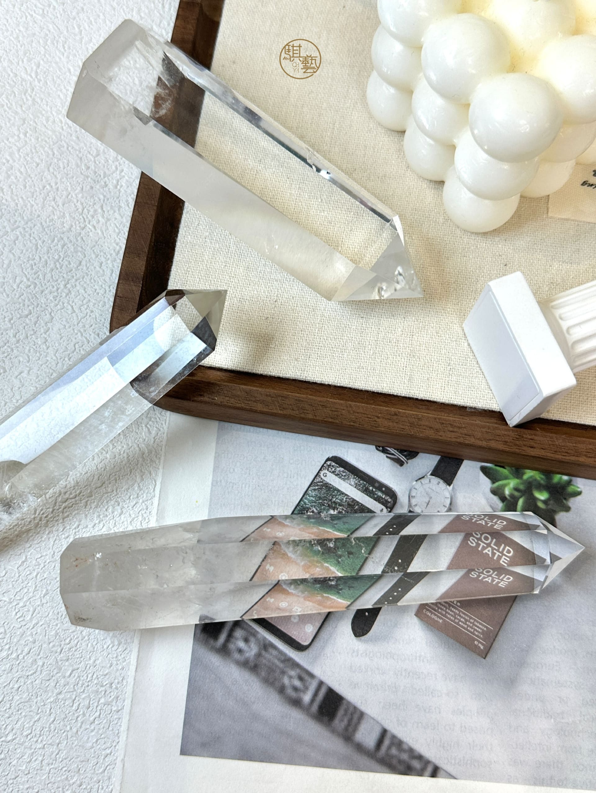 高品藍針白水晶柱｜藍針共生・淨化放大・穩定專注能量