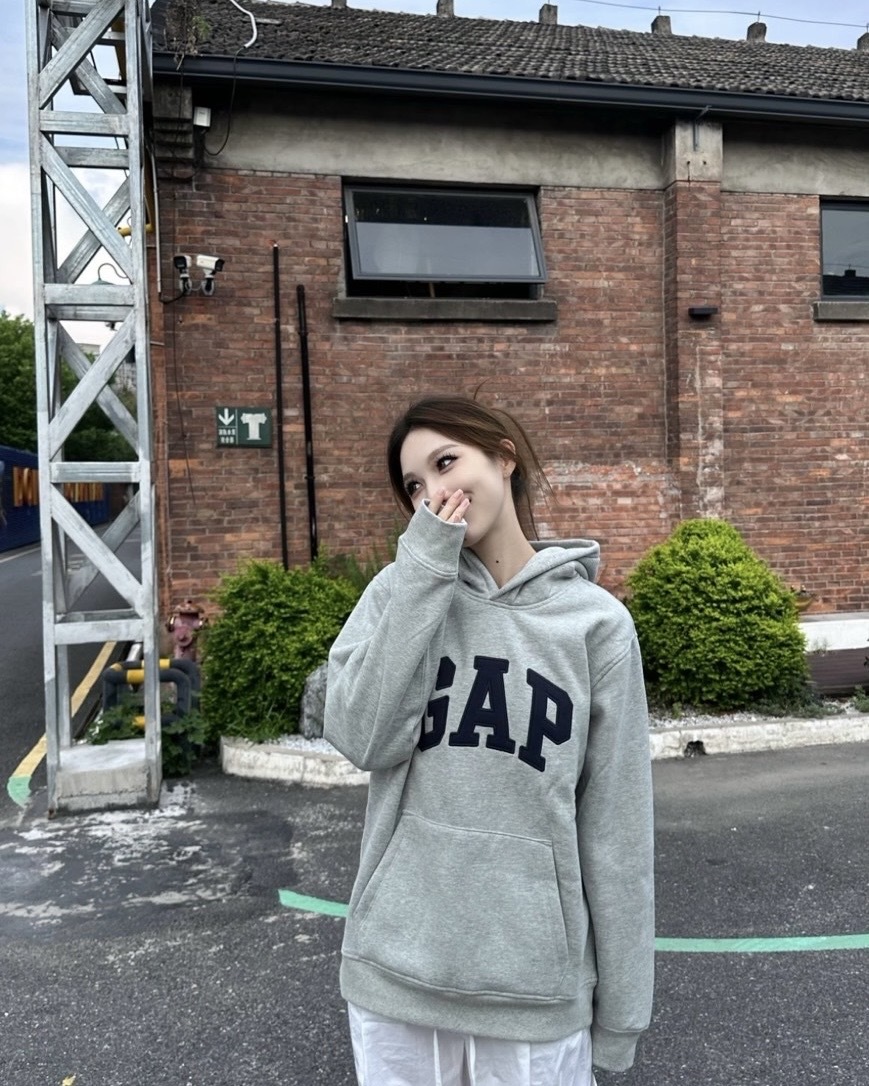 Gap 刺繡 內刷毛 大標 連帽 長袖 帽t 灰色