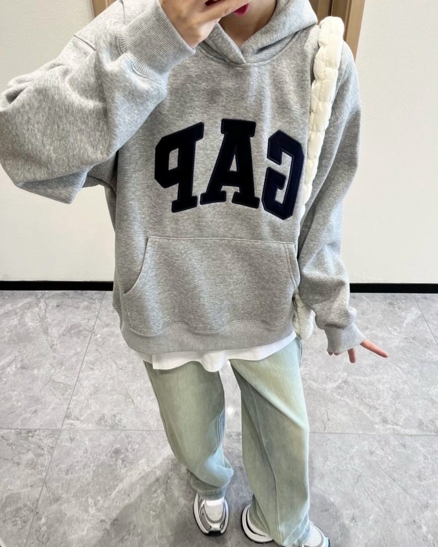 Gap 刺繡 內刷毛 大標 連帽 長袖 帽t 灰色