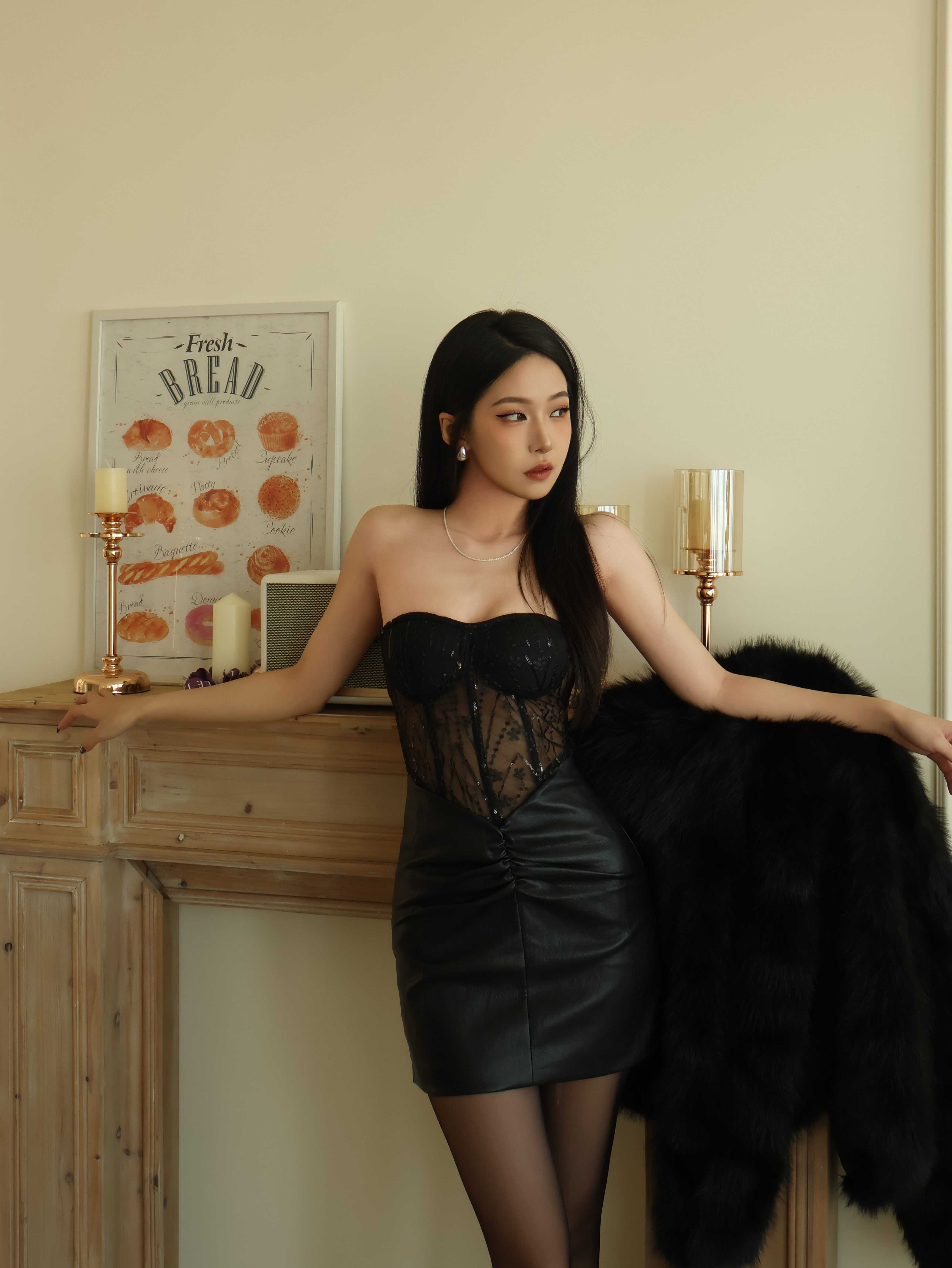 魚骨馬甲拼接短洋