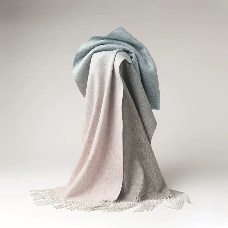 純羊絨漸層流蘇圍巾（200x36）