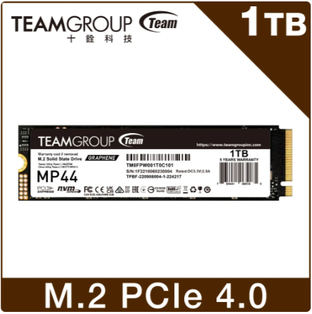 Team 十銓MP44 1/2/4TB M.2 PCIe 4.0 SSD 固態硬碟