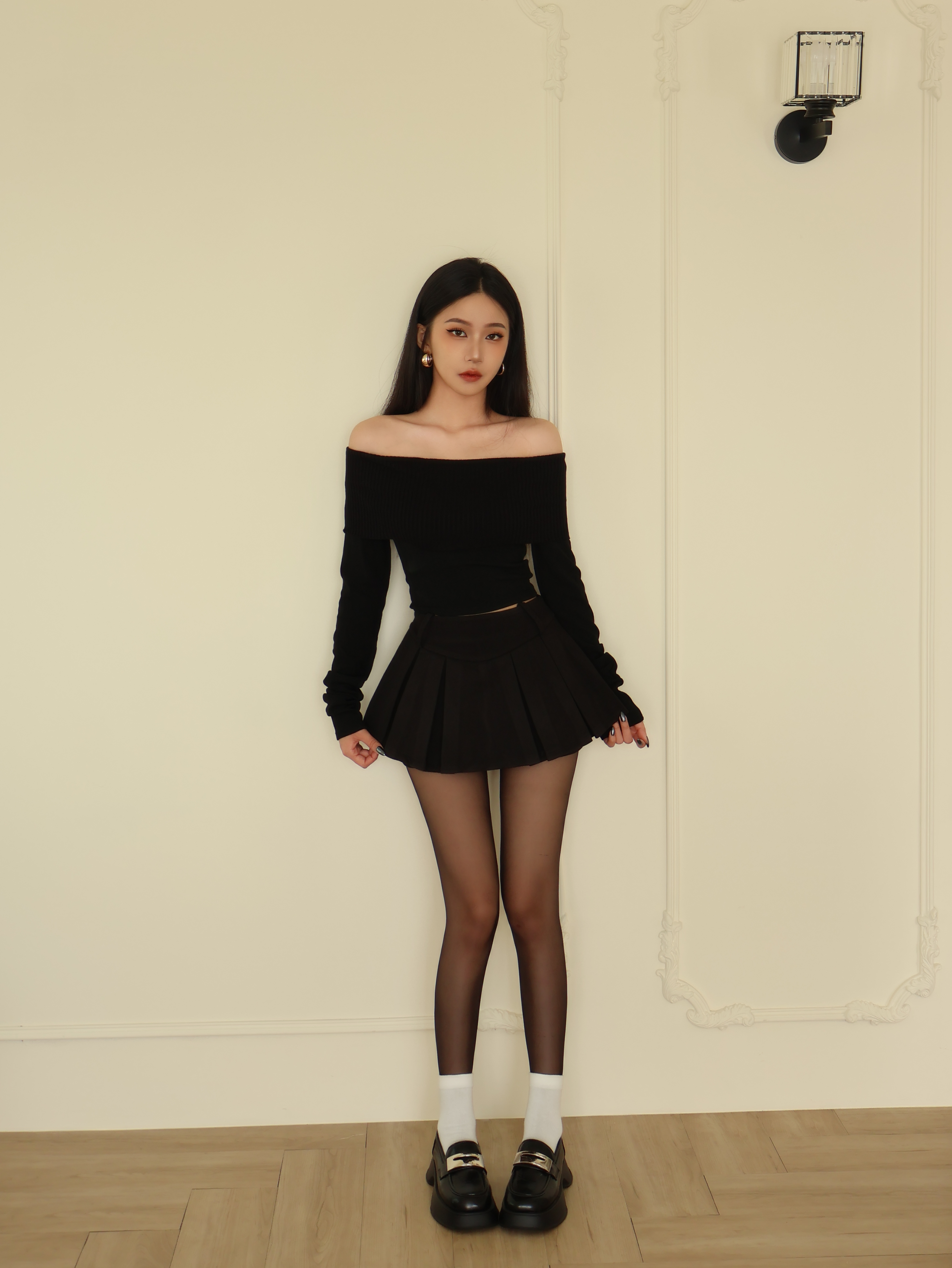 設計感毛呢寬摺褲裙