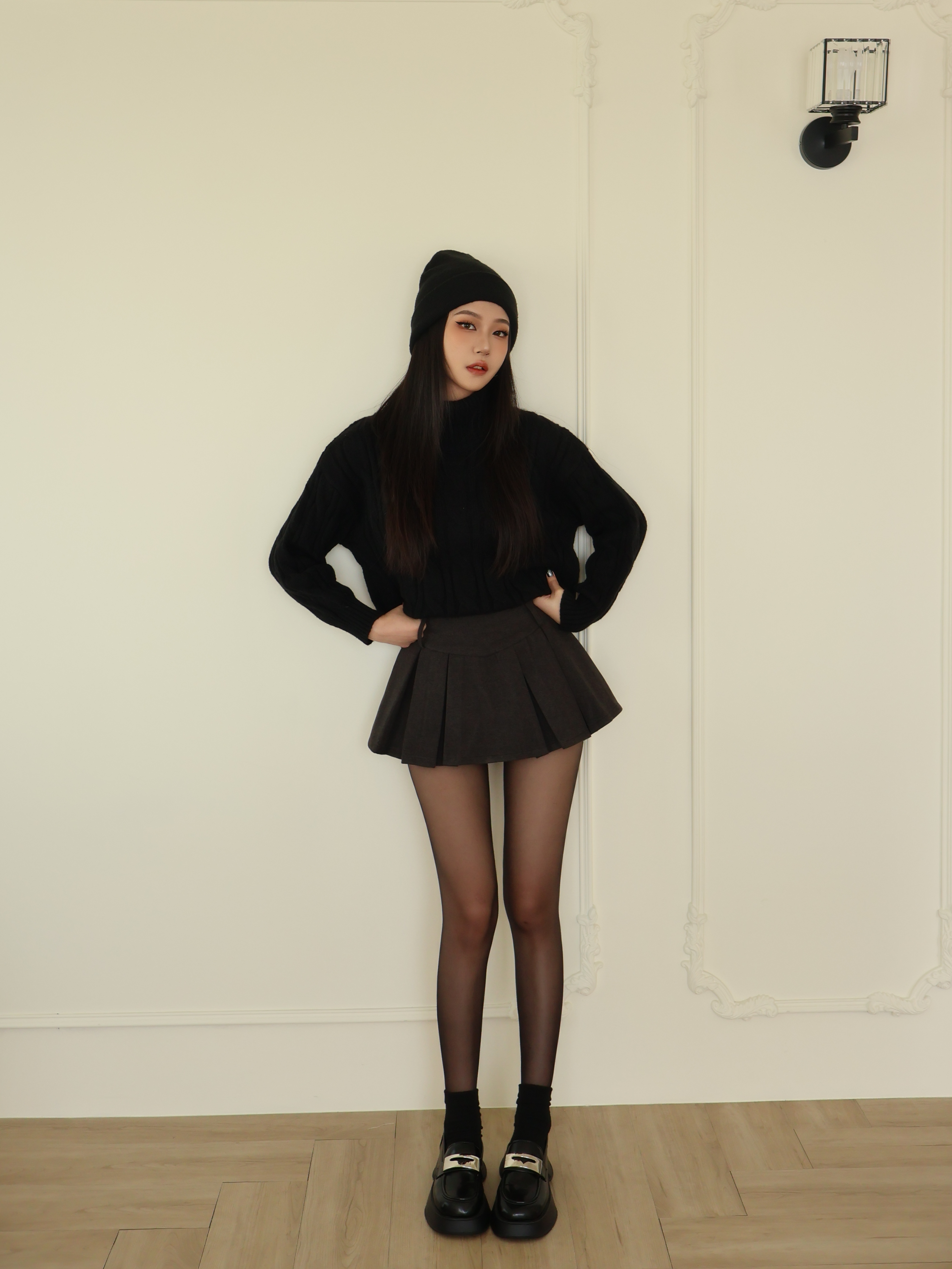 設計感毛呢寬摺褲裙