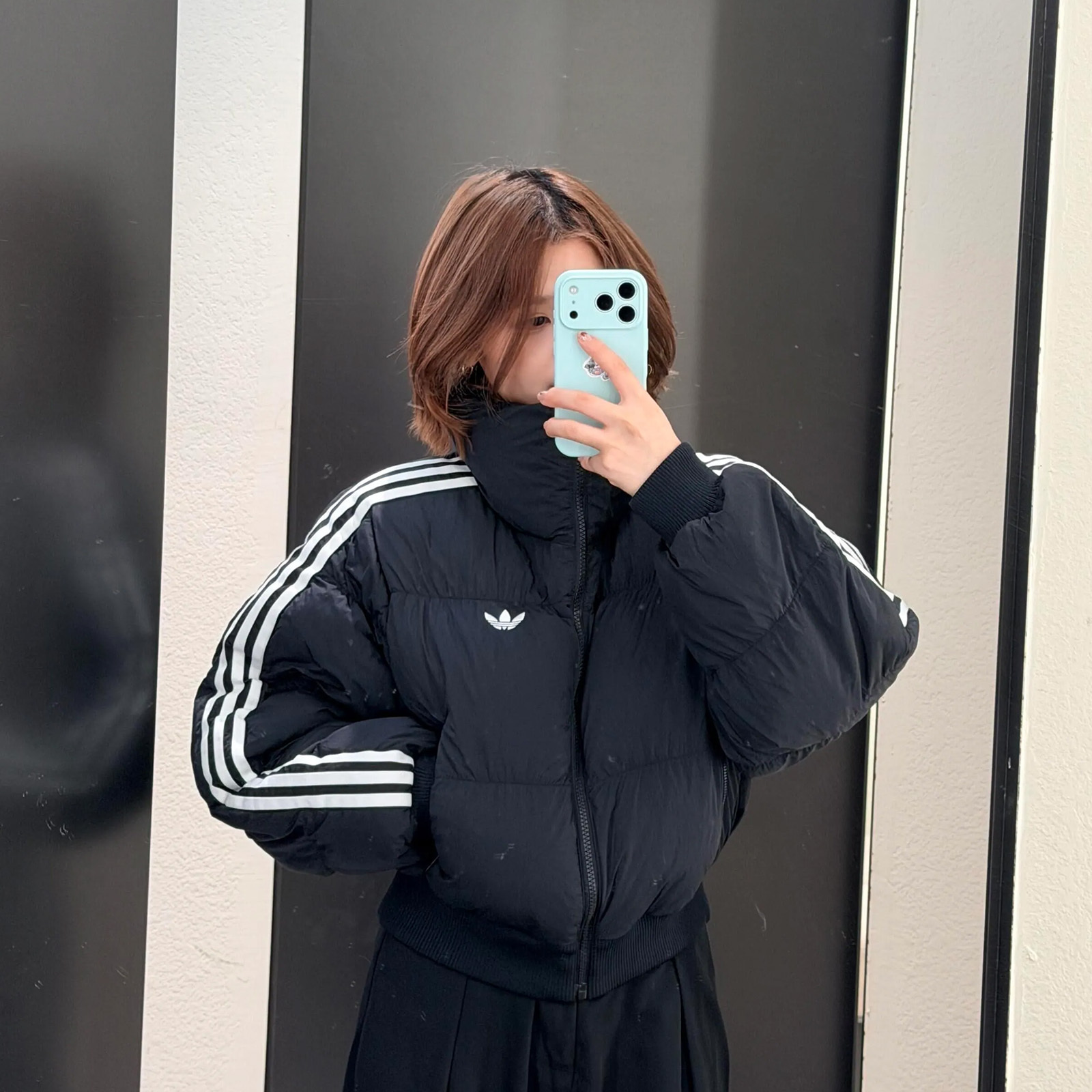 ADIDAS ORIGINALS ADICOLOR 黑色 短版 寬鬆 三葉草 三線 立領 羽絨 麵包外套 JX2970