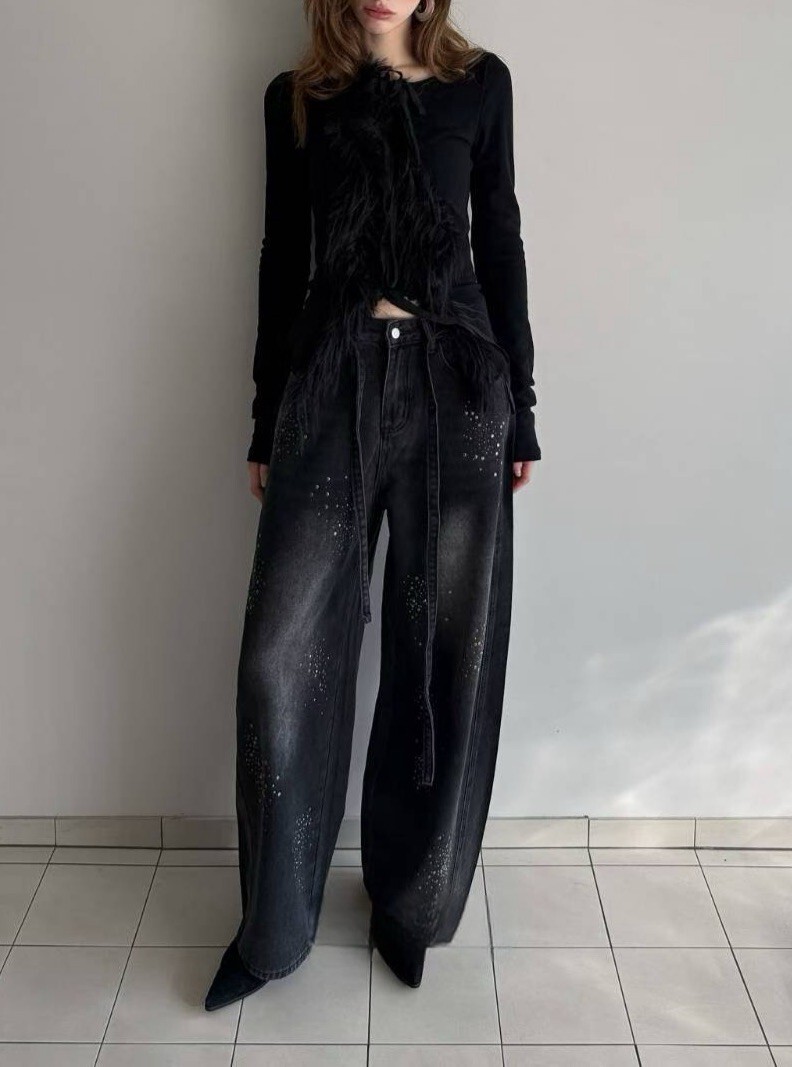 抽繩釘片牛仔褲