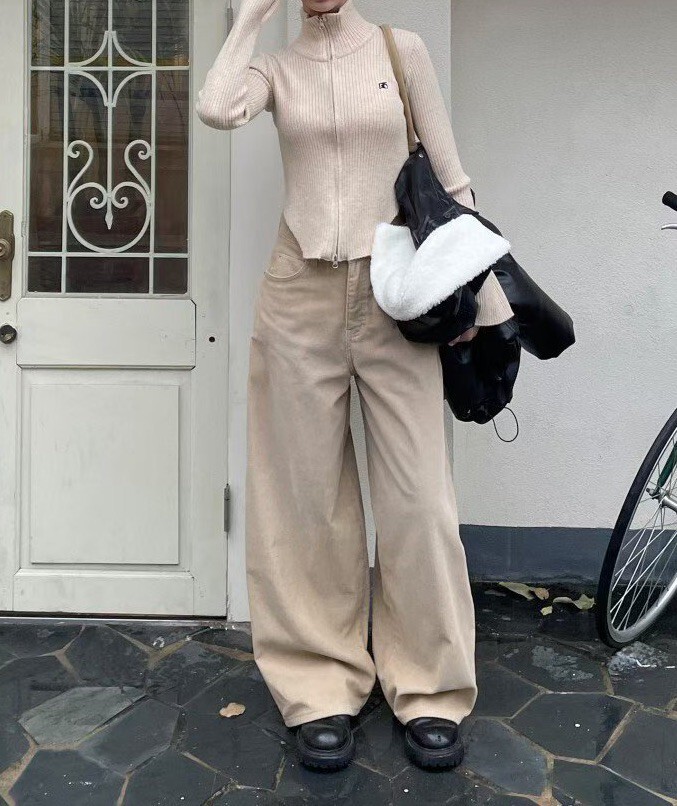 下弧形拉鍊立領羊毛外